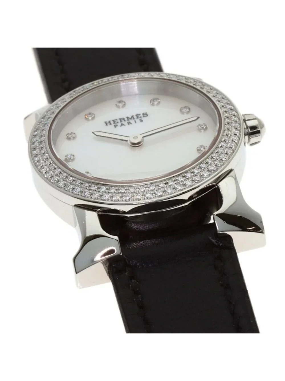 Hermes H Watch Ronde Bezel Diamond SS Leather